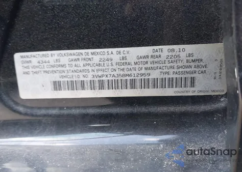 2011 Volkswagen Jetta Sportwagen 2.5L S из США, поврежденный, VIN 3VWPX7AJ5BM612959